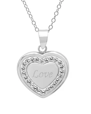 Sterling Silver Heart Pendant -Necklace With Swarovki Crystals • $25.99