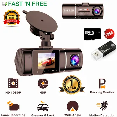 $110.99 • Buy Dual Lens Dash Cam Night Vision Full HD 1080P Car Recorder Camera With 64 GB SD 
