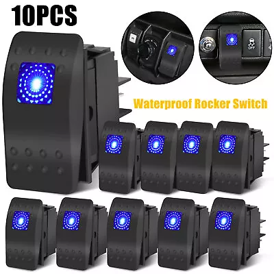 10X Marine Boat Car Truck Rocker Switches Blue LED SPST 4 PIN ON-OFF Waterproof • $20.98