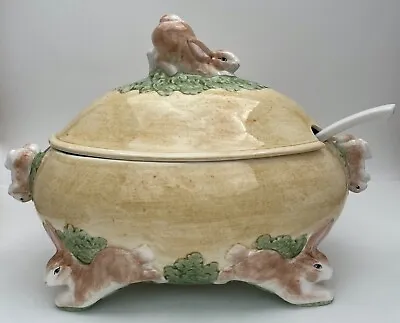 Rabbit Tureen Vintage Italian Ceramic Handpainted Majolica Serving | Never Used • $189