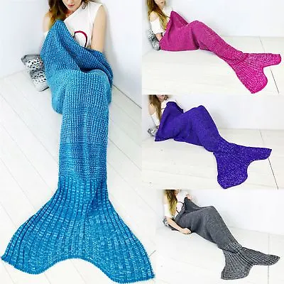 Mermaid Tail Fishernet Chunky Knitted Crochet Bed Sofa Lapghan Quilt Rug Blanket • £8.64