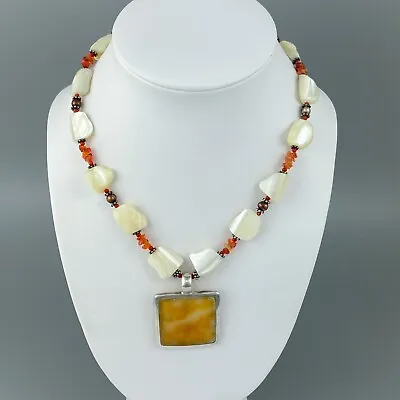 Sterling Silver 925 Mother Of Pearl Agate Carnelian Coral Bead Necklace 16 -18  • $31.20