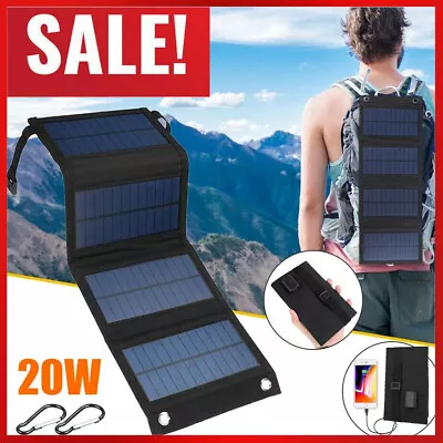 USB Solar Panel Folding Power Bank For Outdoor Camping Hiking Phone Charger New • £14.99