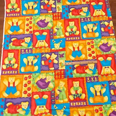 Juvenile Vintage Teddy Bear Allover Fabric Colorful Cotton 1.3 YD • $15