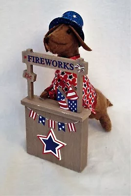 Felt Dachshund Red Brown Sculpture July 4th Firework Stand Patriotic Decor • $28