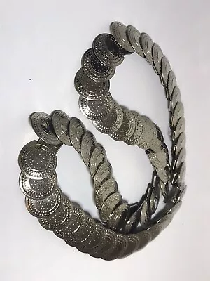 Vintage Light Stretch Silver Tone Coin Metal Belt Textured 80s 90s Elastic Thin • $16.86