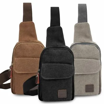Men's Small Canvas Chest Bag Travel Hiking Sling Pack Crossbody Shoulder Bag US • $11.40