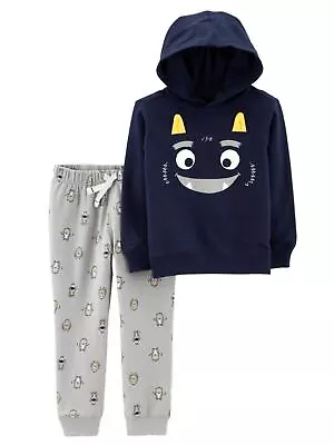 Carters Infant Boys Navy Blue Monster Hoodie & Gray Jogger Sweatpants • $26.99