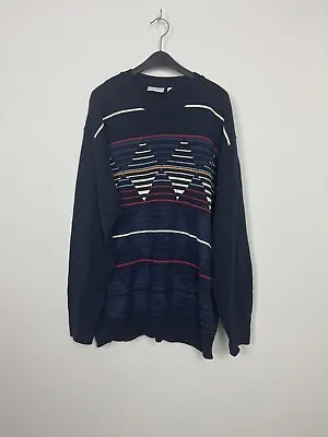 Vintage 90s Knit Jumper C&A Westbury Abstract Pattern Retro Cosby Sweater Large • £16.99