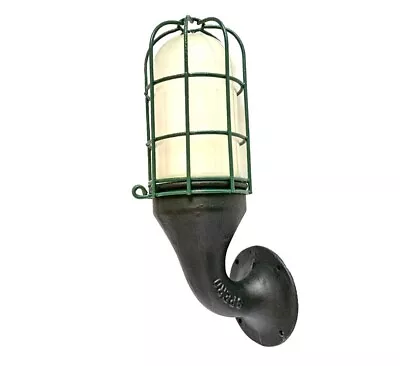 Steampunk Industrial Caged Light Fixture Cast Iron Sconce Frosted Glass Restored • $69