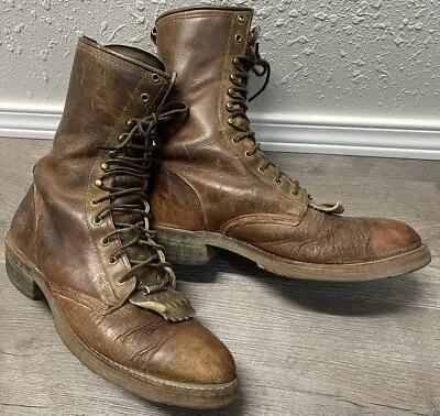 Double H 10 Inch Gel Cell Packer Brown Leather  Lace Up Boots Mens Size 11 D • $65