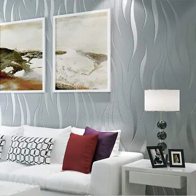 3D Damask Sliver Wave Wallpaper Roll Home Decor Grey Wall Paper For Living.Room. • £6.99