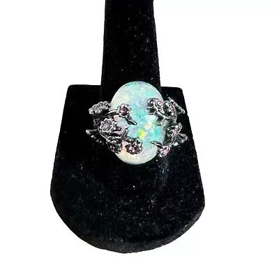 925 Sterling Silver White Opal Ring 7.5  Floral Tree Branch Cherry Blossom Elven • $49.99