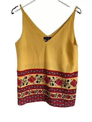 New Look Ladies Summer Mustard Yellow / Red Flowers Vest Camisole Top Uk 12 • £1.99