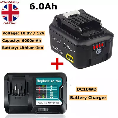 10.8V 12V 6.0Ah Li-Ion Battery For Makita BL1040 BL1041 BL1015 + DC10WD Charger • £32.99