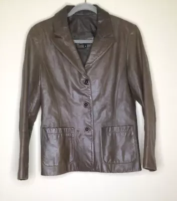 Elements By Vakko Women's Size Medium Jacket Brown Leather Long Sleeve • $88