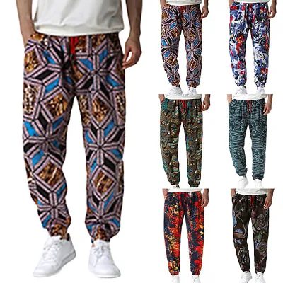 Mens Sports Casual Bottoms Boho Cotton Linen Harem Pants Hippy Loose Trousers UK • £15.39