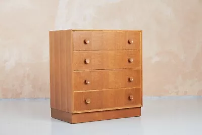 Vintage Mid Century Meredew  Chest Of 4 Drawers In Oak With Round Handles 1960s • £380