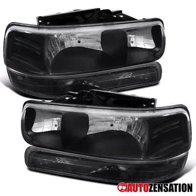 Fits 99-02 Chevy Silverado 00-06 Tahoe Suburban Black Headlights+Bumper Signal • $62.99