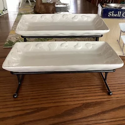 Rectangle White Ceramic 2 Tiered Serve Tray Set Shells • $20