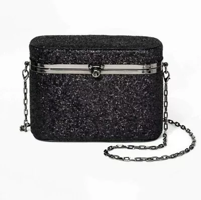 Glitter Pillbox Clutch Black Purse Oval Box Minaudiere  • $29.99