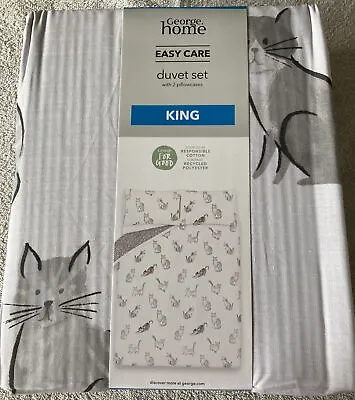 £18.20 • Buy George Home Cute Cat Reversible Duvet Cover Set King Size