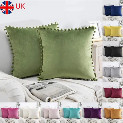 £5.04 • Buy UK Pom Poms Velvet Plain Soft Cushion Cover Pillow Case Home Decor Large 16 -26 