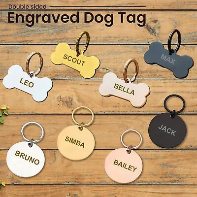 Personalised Engraved Dog Tag ID / Double Sided Dog Cat Pets Name Identity Tags • £1.99