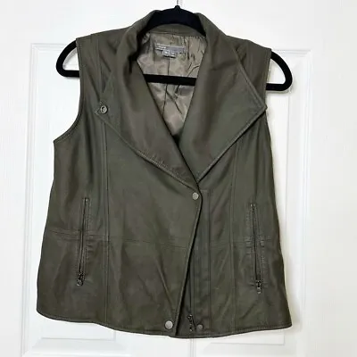 VINCE 100% Leather Olive Green Moto Military Vest Size XS • $79.98