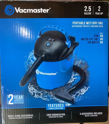 $52 • Buy Vacmaster 2.5 Gallon, 2 Peak HP Portable Wet/Dry Shop Vacuum