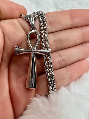 Egyptian Ankh Cross Pendant 22  Titanium Steel Men's Box Chain Necklace • $9