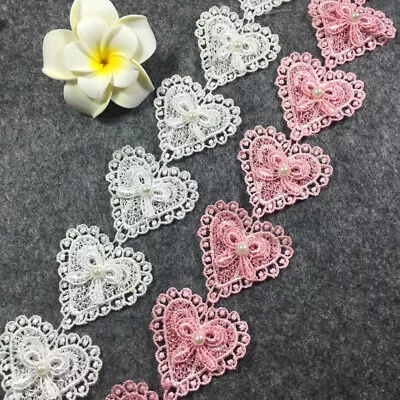 1 Yard Heart Shape Bow Knot Beaded Lace Trim Ribbon Edge Dress DIY Sewing Craft • £3.26