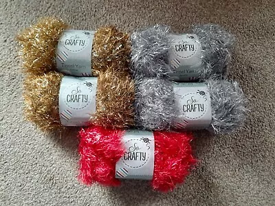 £5 • Buy Crafty Tinsel Wool  100g.            2 X Gold 2 X Silver 1 X Red.     Brand New