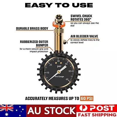 (0-60 PSI) Tire Pressure Guage Car Bike Truck Tester Tyre Gauge With Glow Dial • $19.65