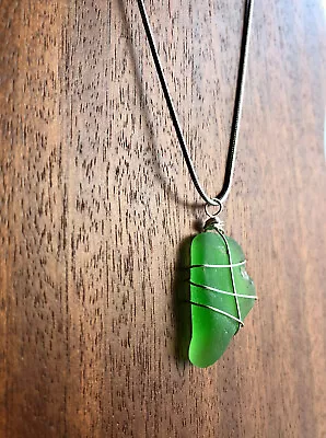 Artisan Green Beach Seaglass Wrap Pendant And Sterling Silver Snake Chain • $16