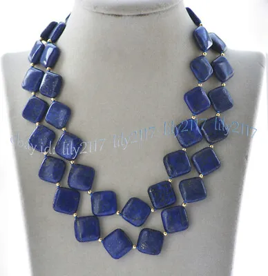 Fashion 12/14mm Square Natural Blue Lapis Lazuli Gemstone Beads Necklace 18-56'' • $17.99