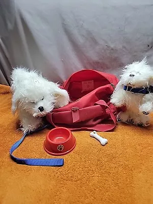 L•My Twinn Poseable Pets Long Haired White Dogs With Tag Bowl Bone & Dog Duds • $49.95