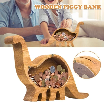 Animal Piggy Bank Wooden Coin Money Saving Box Jar Coins Storage Box Home Decor • $19.89