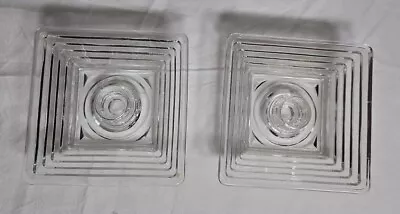 2 Anchor Hocking Manhattan Clear Depression Glass Square Art Deco Candle Holders • $11.99