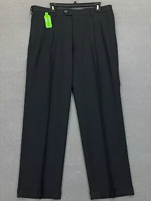 NEW Haggar Pants Mens 36x30 Straight Leg Pleated Black Expandable Waist Chinos • $29.99