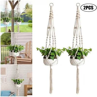 Macrame Plant Hanger Indoor Hanging Planter Basket Rope Flower Pot Holder Decor • £5.99