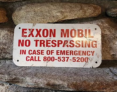 Vintage Exxon Mobil No Trespassing In Case Of Emergency Metal Gas Oil Sign Rare  • $129.99