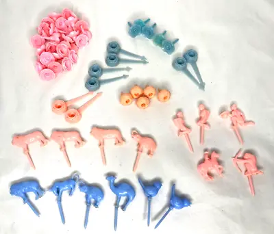 Vintage Plastic Birthday Candle Holders Mixed Lot 64 Animals Wild West Flowers • $14.99