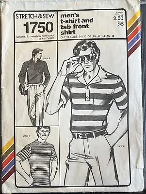 Vintage Kwik Sew 1750 Sewing Pattern Men’s T-Shirt & Tab Front Shirt Uncut FF • $12.96