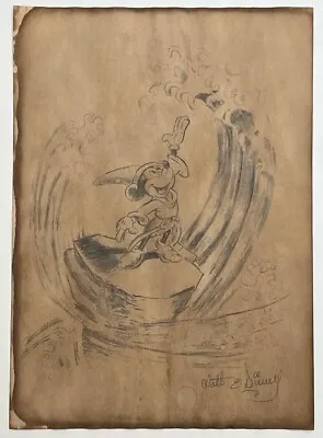 Walt Disney (Handmade) Drawing On Old Paper Signed & Stamped • £84.39