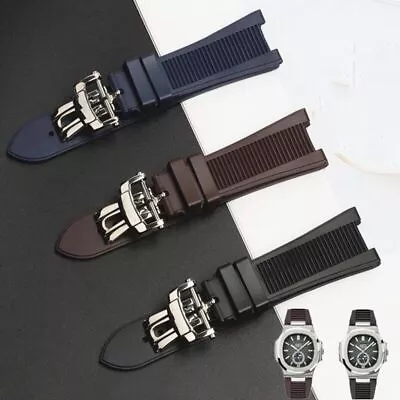 £34.86 • Buy Rubber Watchband Fit For PATEK PHILIPPE Nautilus  5711 5712 Folding Buckle Strap