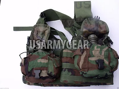 US Army MOLLE II Woodland Fighting Load Carrier Vest FLC LBV  +2 Canteen W Cover • $87.11