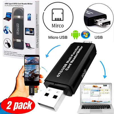 Micro USB OTG To USB 2.0 Adapter SD Card Reader Sd / Micro Sd Cards ( 2 Pack) • $10.99