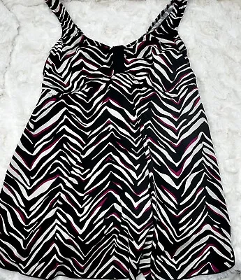 NEW NWOT Elomi Black White Pink Zig Zag Print Tankini Swim Top Size 12 • $24.50
