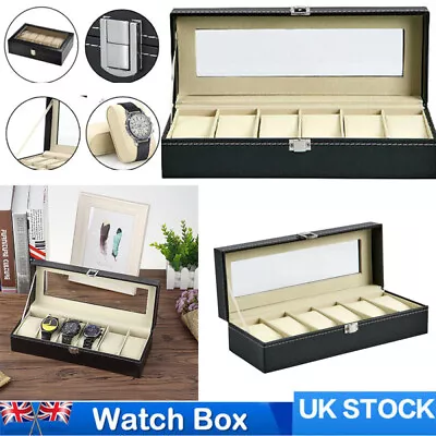 Mens 6 Grids Leather Display Watch Case Jewelry Collection Storage Holder Box • £8.48